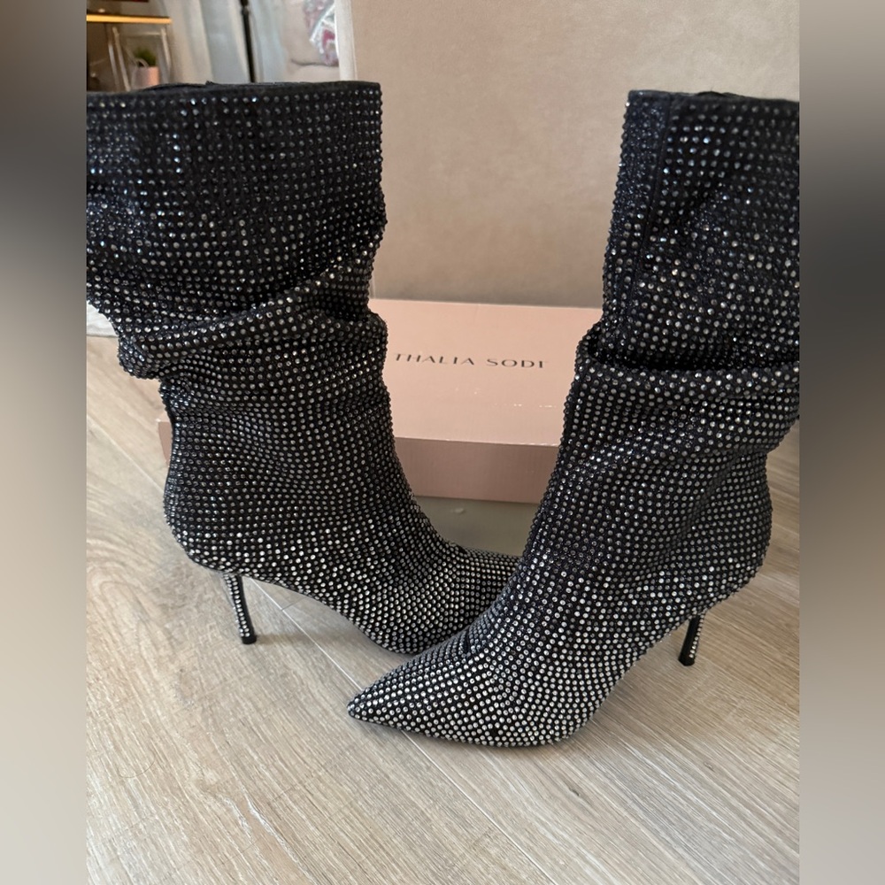 Thalia Sodi Sparkling Black Heeled Boots